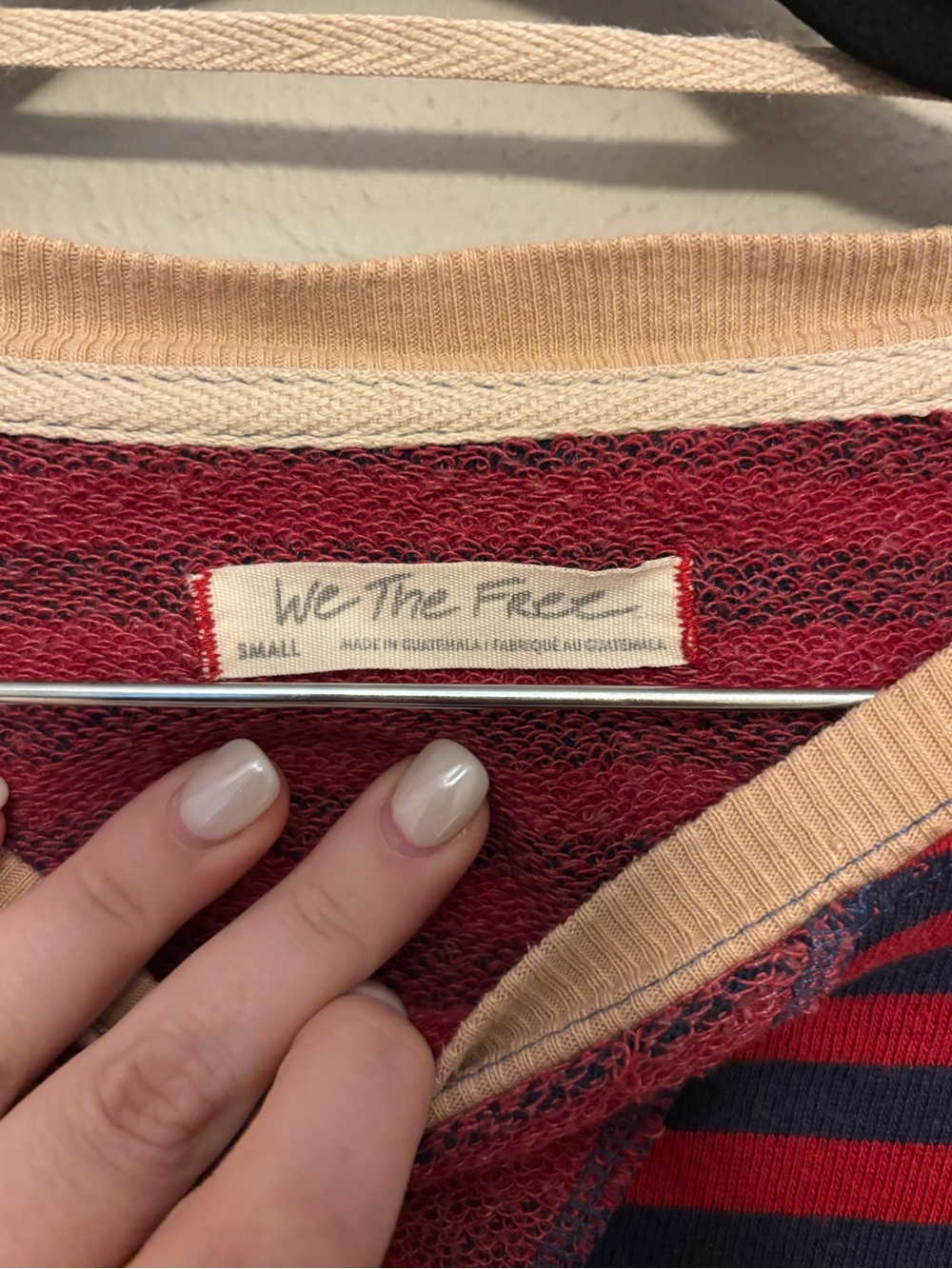 Free People Striped Pullover Sweatshirt in Burgundy and Navy - Picture 5 of 7